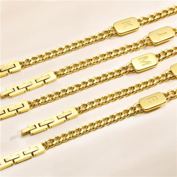 Mens Personalized Initial Bracelet Adjustable Stainless Steel Cuban Chain Jewelr - Picture 5 of 7